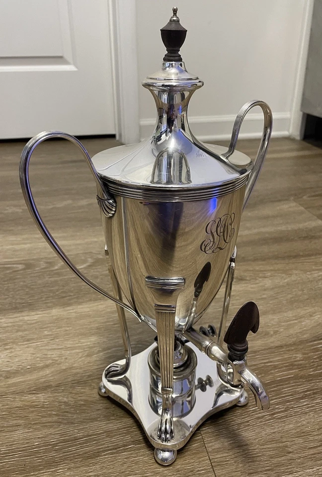 ANTIQUE 1800'S BLACK STARR & FROST SILVERPLATE MONOGRAM SAMOVAR COFFEE URN - Image 3 of 4