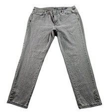 J. Jill Denim Authentic Fit Slim Ankle Jeans Women's 12P Gray Button Hem Grunge