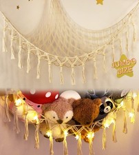 Stuffed Animal Toy Storage Hammock with LED Light-Macrame Jumbo Doll Room Cor...