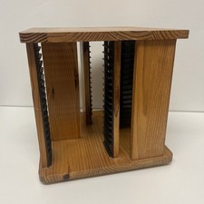 Vintage Wood 72 CD Spinning Rotating Carousel Storage Tower Rack
