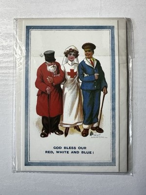 VTG In Praise Of Nurses Postcard  God Bless Our Red White And Blue  Fred Spurgin