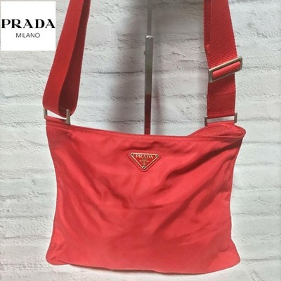 PRADA Nylon Shoulder Bag Auth Red Medium Women Italy 120966