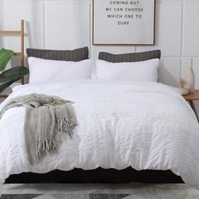 White Duvet Cover King Size, Textured Seersucker Duvet Cover Set, Soft Washed...