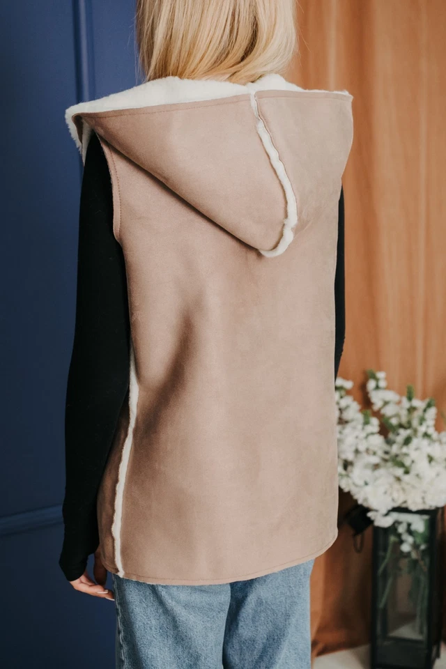 Sheepskin Vest with Hood – Eco Suede Outer & Wool Lining – Sizes S to 4XL Women - Image 3 of 4