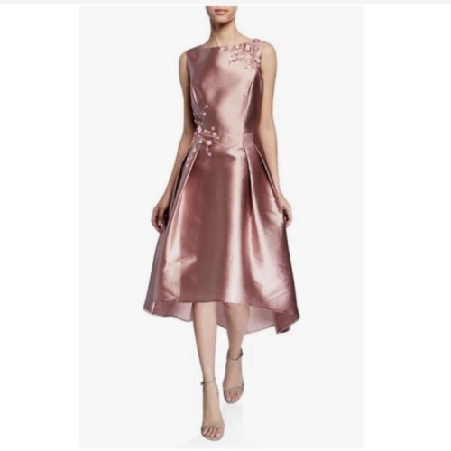 Teri Jon Dress High Low Hem Beaded Floral Pleated Blush Pink Prom Cocktails US 6 - Picture 2 of 11