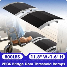 11.8" W x 1.6" H Wheelchair Ramp 2PCS Bridge Door Threshold Ramps Black Aluminum