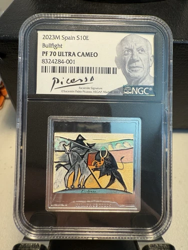 Spain 2023M S10 Picasso Bullfight Colorized Silver NGC PF 70 Ultra Cameo 001/500
