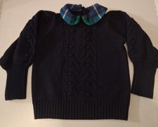 Janie and Jack Girls 18-24 Dark Blue Textured Sweater Collared