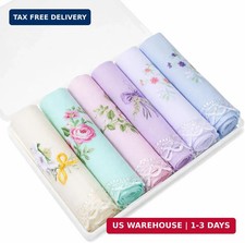 6 Pcs Womens Handkerchiefs Cotton Ladies Handkerchiefs Vintage Floral Embroidere