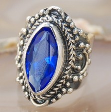 Blue Quartz Gemstone Silver Handmade Ring Jewelry Size 9 R7266