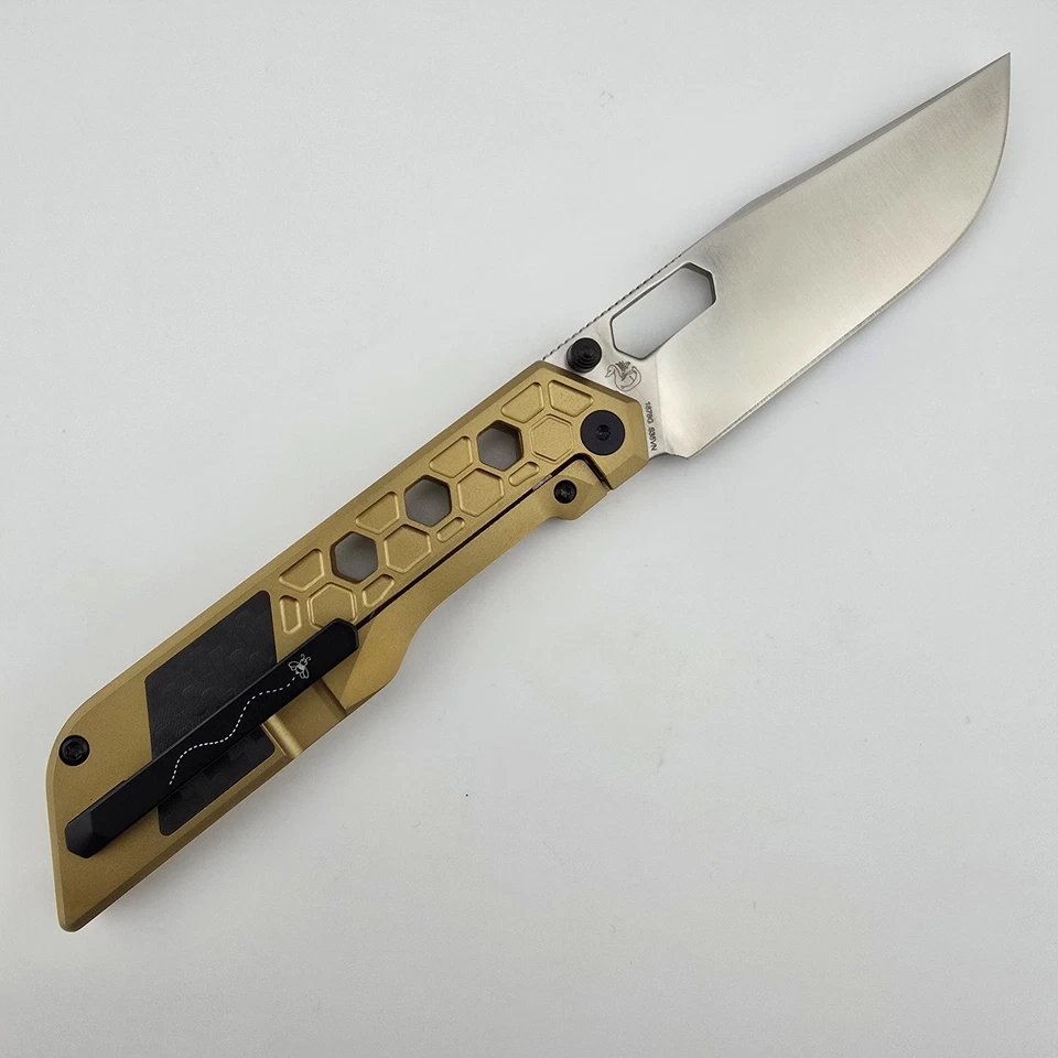 Artisan Cutlery Beest Folding Knife S35VN Gold Titanium Carbon Fiber 1878G-GL - Image 2 of 4