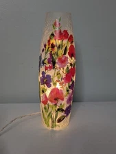 Hand-Painted Floral Lit Vase Frosted Crackle Glass Colorful Wildflower Art Decor