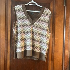 Wild Fable Sweater Vest Brown Pink Tan Large