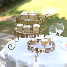 GOLD CLEAR 28" Round 3-Tier Metal Rotating CUPCAKE STAND Acrylic Plates Party