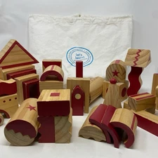 Pottery Barn Kids Learning Toys Wooden Building Blocks with Canvas Bag