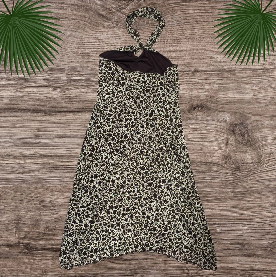 Винтажный Max Studio с бретелью через шею платье женщин маленький многоцветный абстрактный ретро круги - Изображение 2 из 4