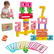 20Pcs Wooden Number Building Blocks,Montessori Number Blocks Math Learning Di...
