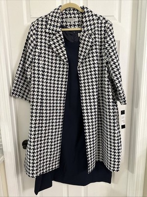 D.VINE Navy White Houndstooth 2 Piece Jacket & Sheath Dress Set SZ 20W NWT