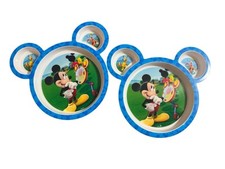 2 Disney Mickey Mouse Clubhouse 3-Section Plate Blue Shaped Divided Tray Kids