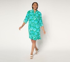 Susan Graver Women's Swimsuit Sz M Soleil Woven Shirt Dress Green A675038