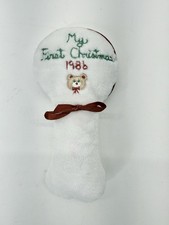 Vintage Eden White Plush Baby Rattle My First Christmas Stuffed Toy 7 In 1986