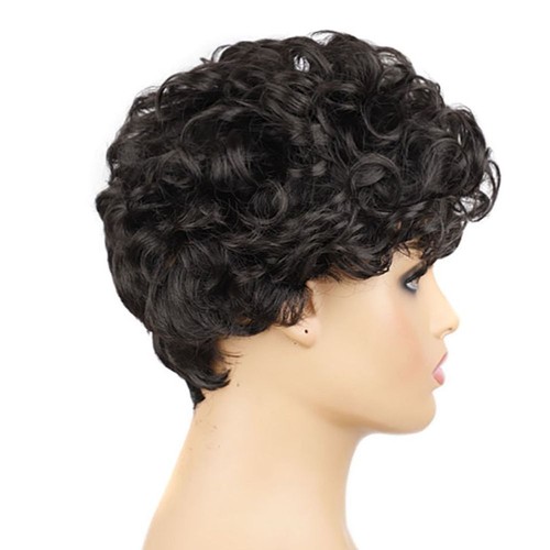 Women Heat Resistant Fiber Short Curly Wigs Black Wavy Wig Curls Bob Wig - Picture 7 of 9