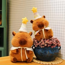 50cm Capybara Plush Pillow with Birthday Hat Soft Stuffed Animal Toys Xmas Gifts