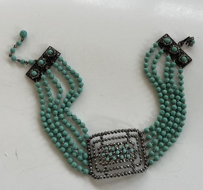 Miriam Haskell Vintage Turquoise Glass Steel 1950s Edwardian Choker Necklace