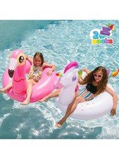 2-Pack Flamingo Unicorn Pool Float Inflatable Swim Rings For Adults Kids