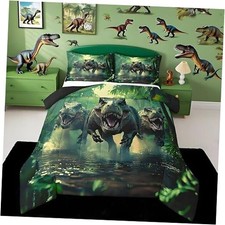 Kids Dino Comforter Set Size for Boys Green Dinosaur Bedding Queen Green Black
