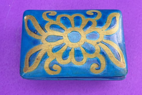 VTG Italian Art Pottery Lidded Dresser/Trinket Cigarette Box Blue/Green SALE!