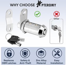 PTEROMY 5 Pack Cabinet Lock with Keys 1-1/8'' Heavy Duty Tubular Cam Lock for RV