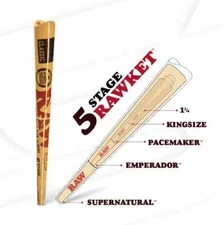 😎 2 + 1 FREE OF RAW 5 STAGE RAWKET CLASSIC NATURAL UNREFINED ROLLING PAPERS ✨