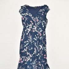 Banana Republic Women's Midi Sheath Dress Floral Polyester Blue V Neck Size 2