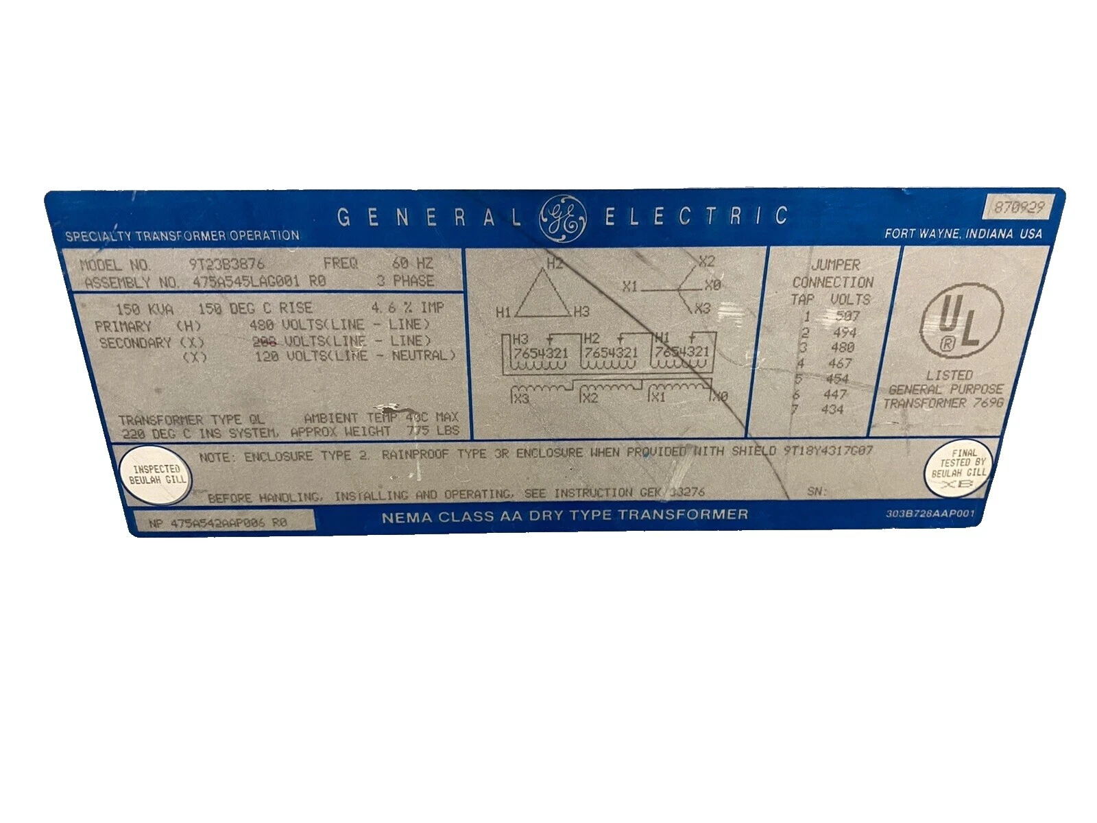 Fases GE Reductor 3 transformadores eléctricos