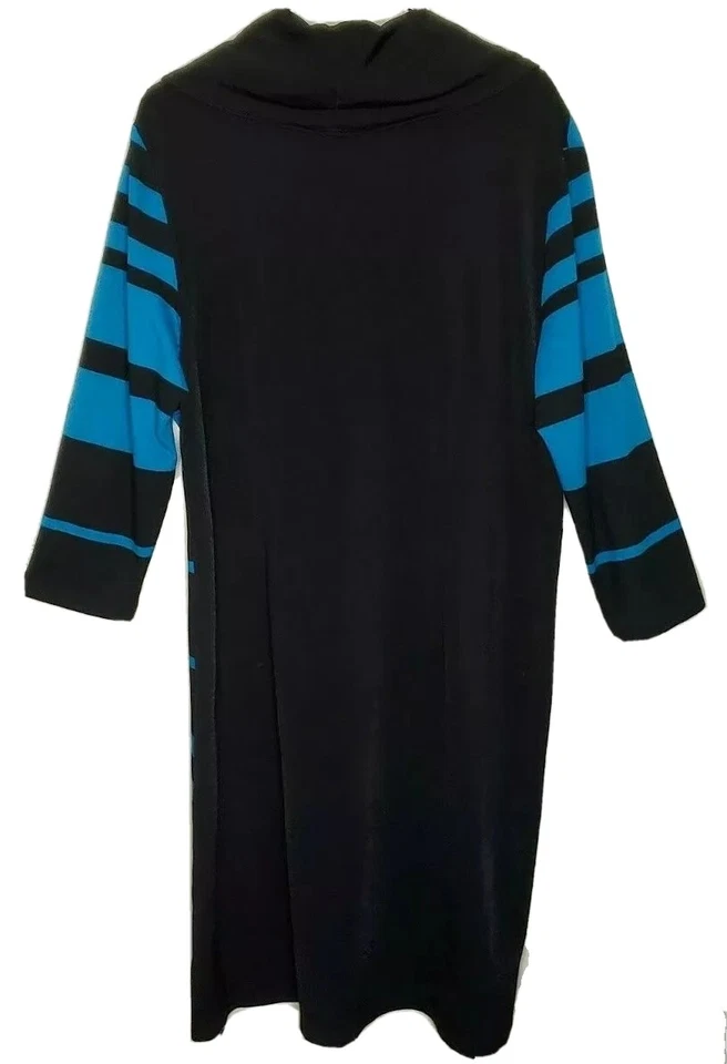 Vestido New Direction Tejido XL Mujer Vaina Rayas Negro Azul Midi Mantón Cuello Foto 2 de 4