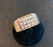 Round Natural Diamond Genuine Men's Cluster Ring For New Year 14k Yellow Gold