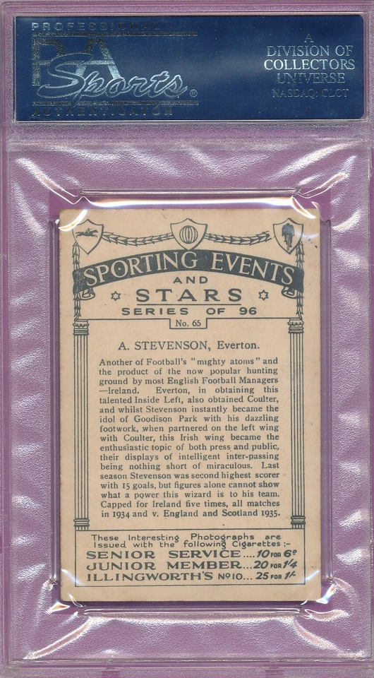 PSA 5 EX ALEX STEVENSON IRELAND 1935 FUTBOL SOCCER #65 GRADED FIFA EVERTON TPHLC - Image 4 of 4