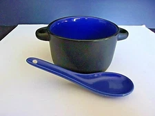 M Ware Hilo Double Handle Mug MIT Black Matte w/blue interior