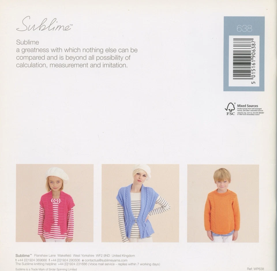 Sixth Sublime Aran Hand Knit Book #638 Knitting Patterns 11 designs family - Image 2 of 4