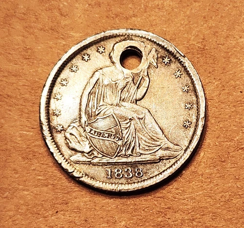 1838 Seated Liberty Dime - Attractive XF / AU Detail Coin, Holed