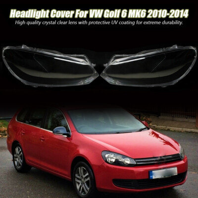 For VW Golf 6 MK6 2010-2014 Pair Plastic Headlight Lens Lenses Cover Clear Shell