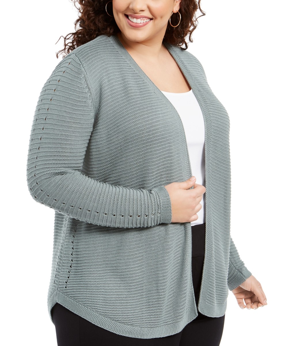 LX069/ Belldini Belle Plus Ribbed-Knit Cardigan Silver Moss Sz 1X