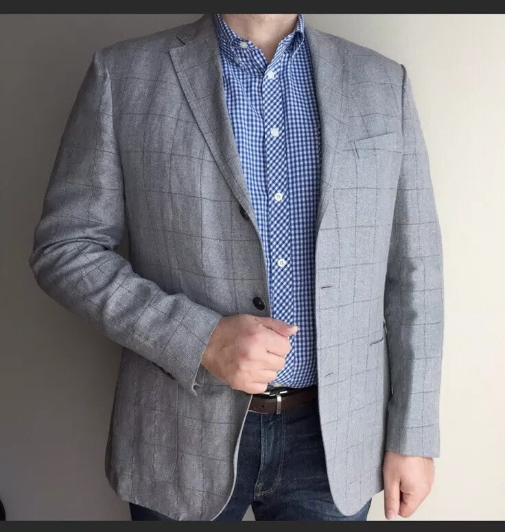 Boglioli Dover 56R (US 46) Gray Sports Blazer Linen Summer Italy