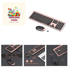 Rechargeable Wireless Keyboard Mouse Combo Full Size Cordless Keyboard  Mous...