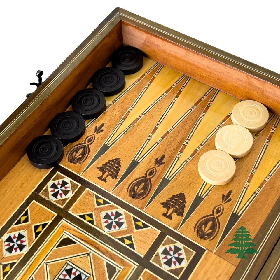 Backgammon Board and Chess Set with Lebanese Cedar Engraving From Lebanon Large - Image 3 of 4