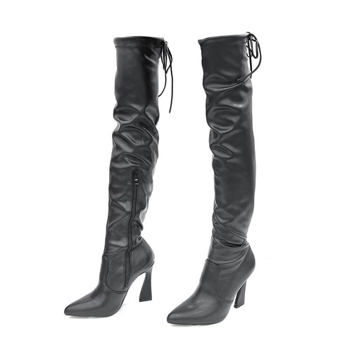 Glasur Damen elegante Overknee Stiefel seitlicher Reißverschluss mit skulpturalem Absatz - Bild 5 von 41
