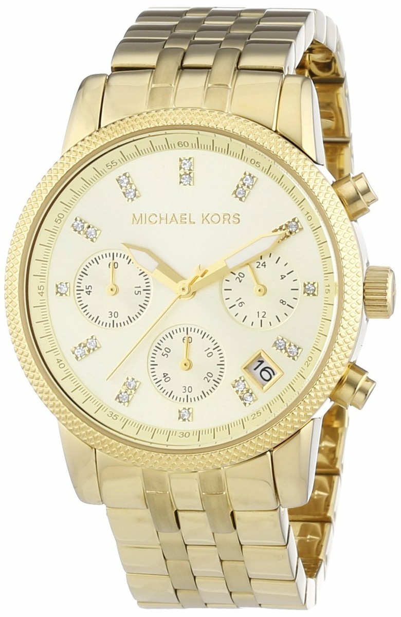 NEW MICHAEL KORS RITZ GOLD TONE+CRYSTAL CHRONOGRAPH DIAL+  display picture 3