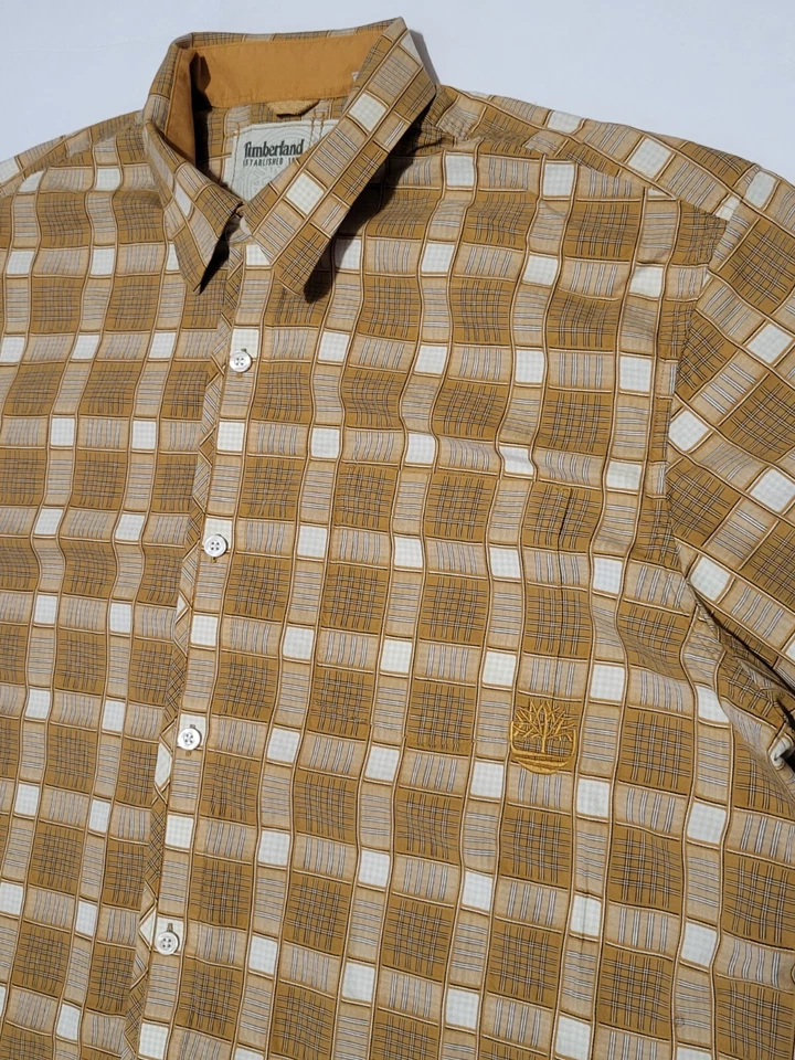 (#A1) Timberland abotonable para hombre talla 3XL manga corta marrón a cuadros 100 % algodón Foto 4 de 4