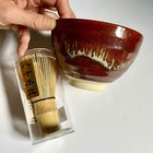 NEW! DōMatcha TOKONAME-YAKI MATCHA BOWL w/ WHISK — Red Glazed Handmade Ceramic